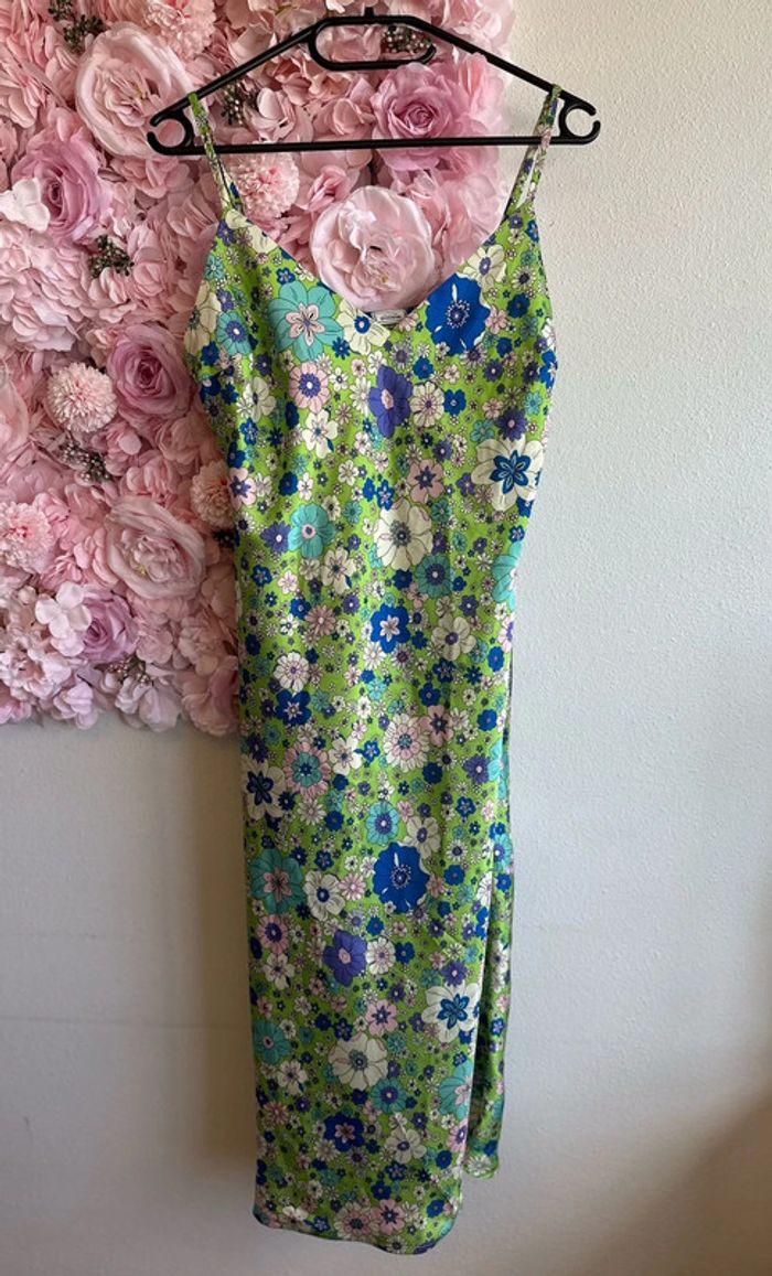 Robe longue Pimkie verte à motifs fleuris bleu et vert, taille 38 - photo numéro 1