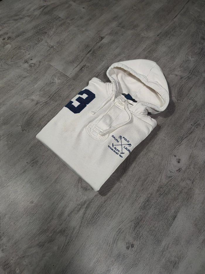 Sweat à Capuche Ralph Lauren Blanc Logo Brodé Bleu Marine Taille M Homme - photo numéro 2