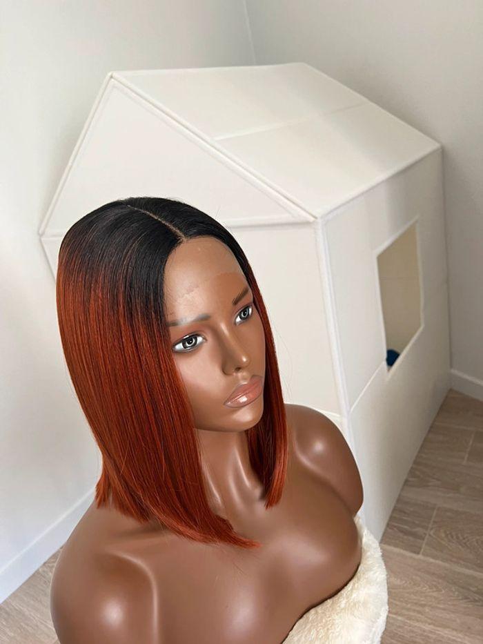 Perruque bob lace front 2 tons rousse noire - photo numéro 6