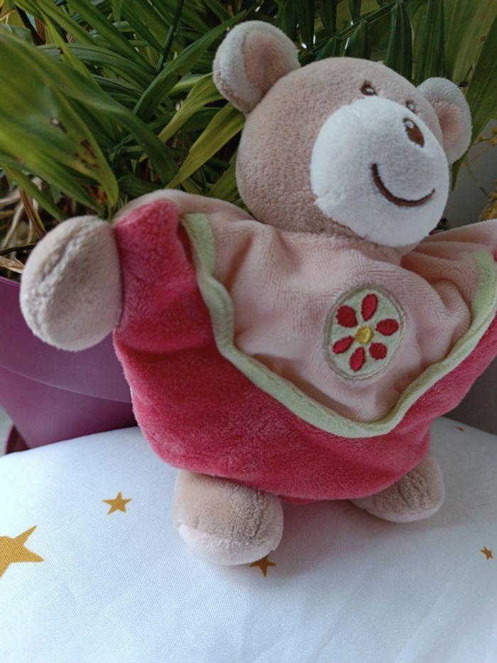 Peluche plush doudou Teddy Bear ours small ajena mou souple corail fleur flower rond - photo numéro 3