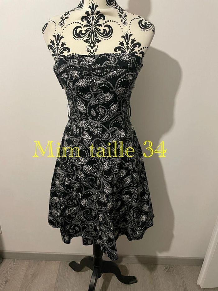 Robe bustier bas évasé noir à motifs blanc mim taille 34 - photo numéro 1