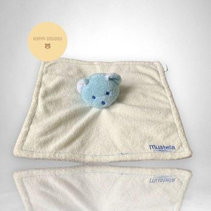 Peluche Doudou carré ours blanc et bleu DP107