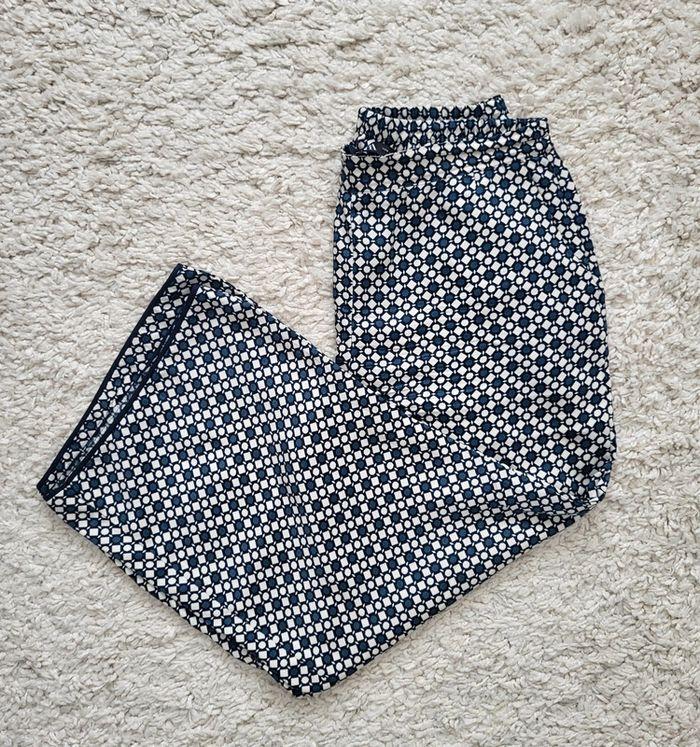 Pantalon large Zara à motifs marine/écru Taille M - photo numéro 1