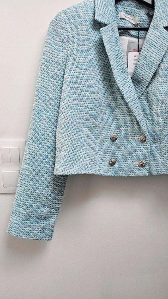 Veste tailleur blazer tweed bleue Naf Naf - photo numéro 2