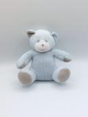 Doudou peluche ours bleu ciel gris Musti MUSTELA blanc 18 cm assis