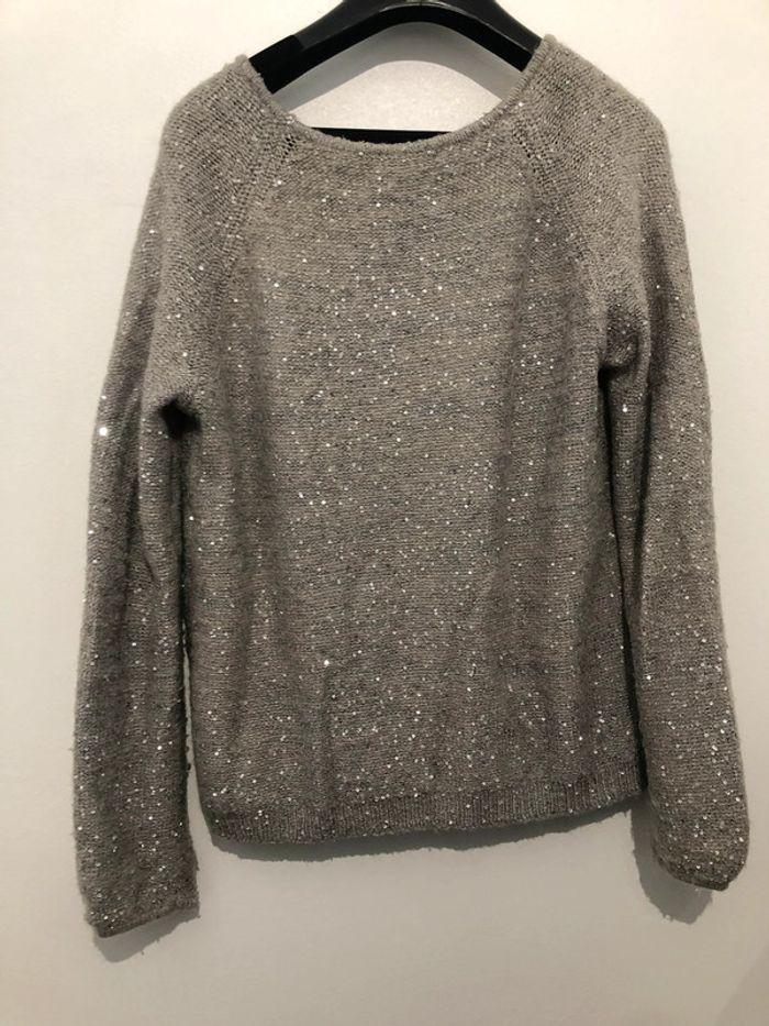 Joli pull gris argenté Kookai à sequins argentés taille 1 - photo numéro 2