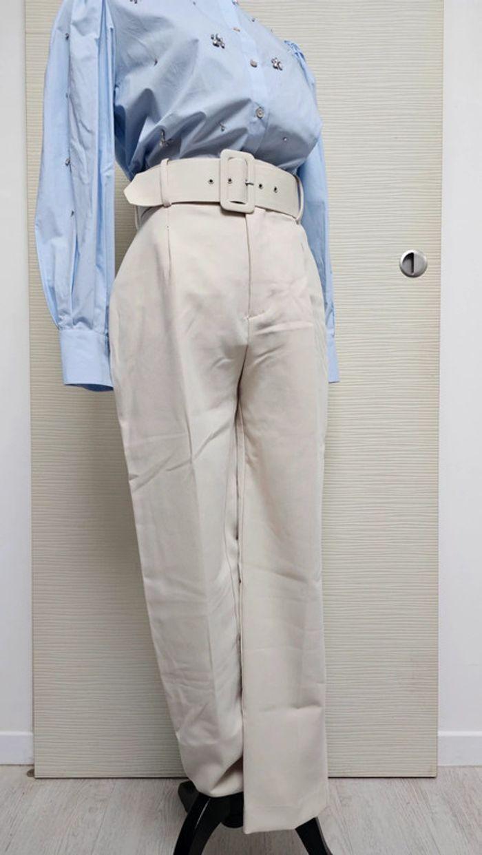 Pantalon tailleur taille haute beige Zara - photo numéro 4