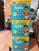 3 cartons de couches pampers baby dry T2