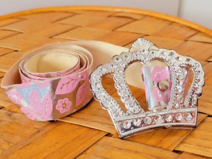 Ceinture vintage coquette 1980 rose argentée couronne diadème fleurs - photo numéro 5