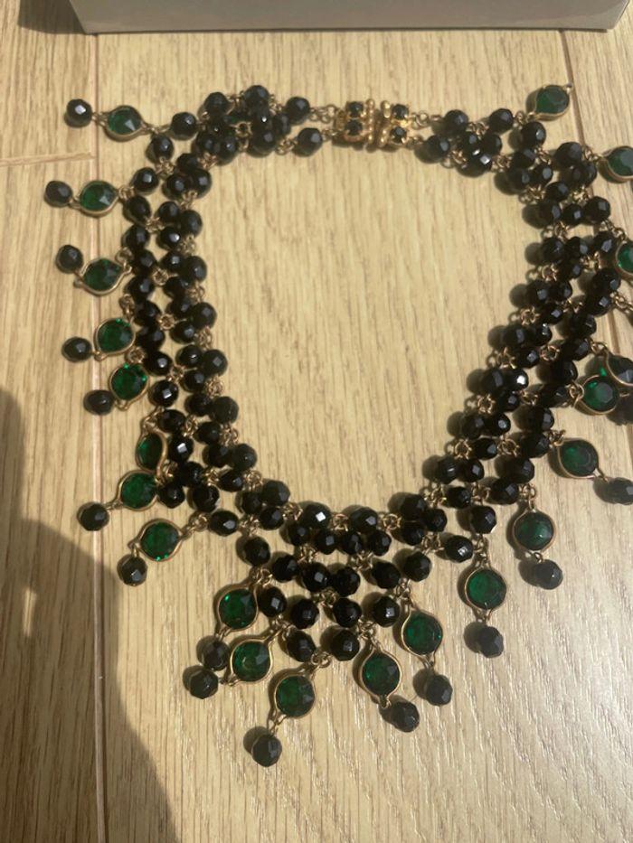 Collier murano ancien noir et vert perles - photo numéro 6