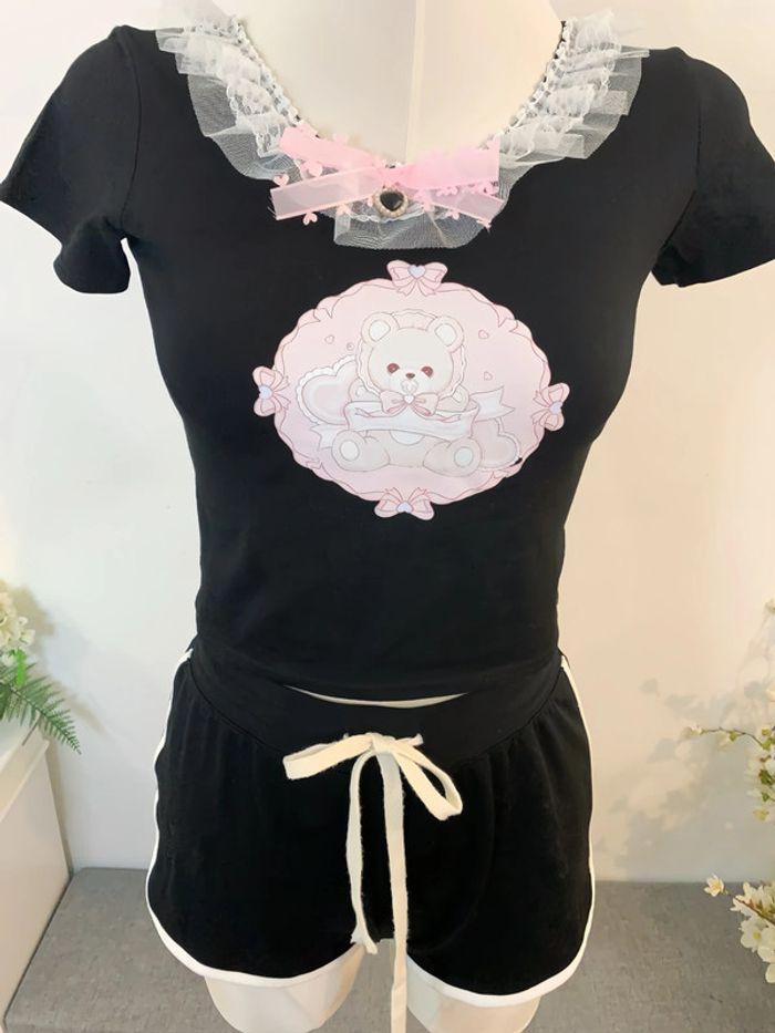 T-shirt Top Cute Kawaii Black Lolita Little Bear Cosplay - photo numéro 3