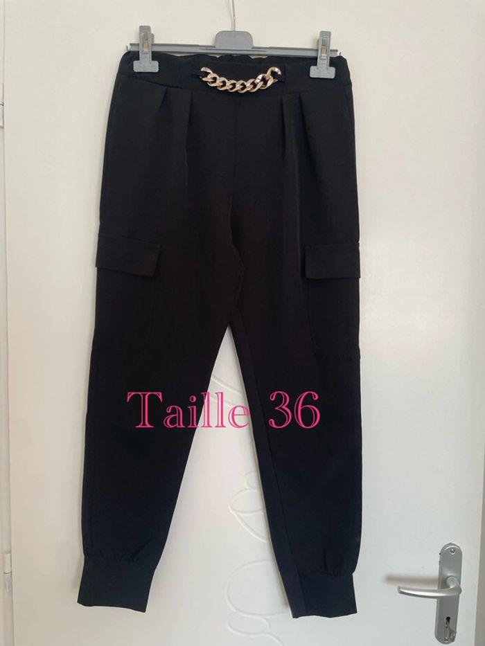 Pantalon noir taille haute poche côté style cargo bas serré taille 36 - photo numéro 1