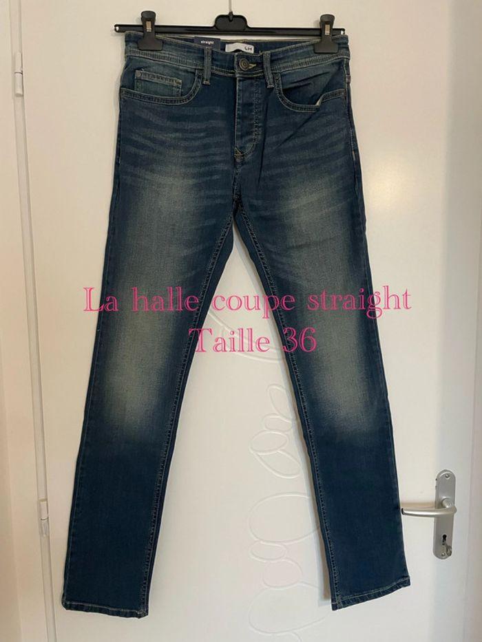 Jean bleu foncé extensible taille haute coupe straight droit neuf la halle taille 36 - photo numéro 1