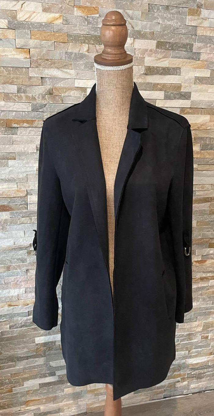 Veste noire imitation nubuck Stradivarius taille S - photo numéro 1