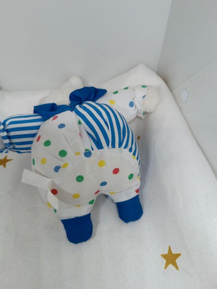 Peluche doudou lapin bunnies Bunny rabbit bleu blue blanc white rayure poids collerette berchet - photo numéro 11