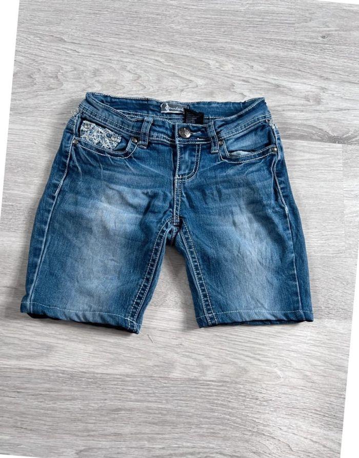 🩳 Short vintage brodé en jean  Bleu Taille XXS 🩳 - photo numéro 2