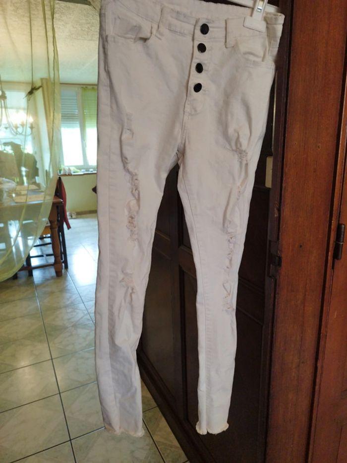 Jeans droit blanc déchiré troué Shein S/36 - photo numéro 8