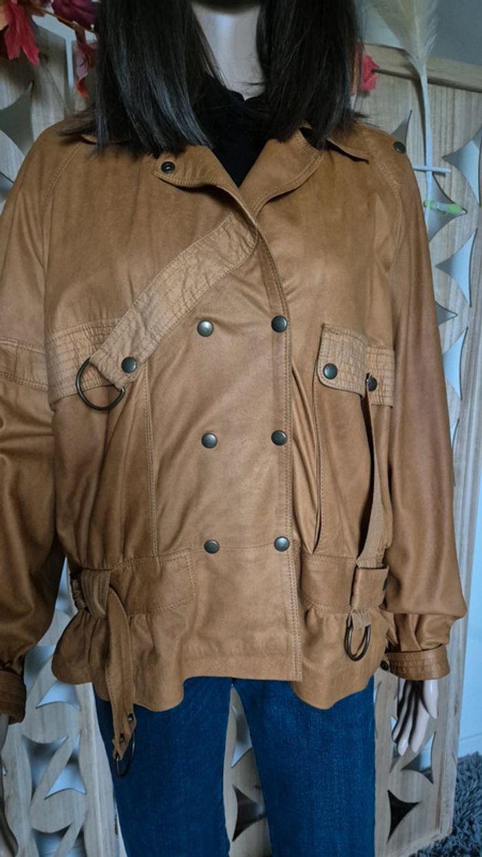 Veste en cuir camel fabrication italienne - photo numéro 2