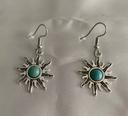 Boucles d’oreilles soleil vintage bohème bleues turquoises et argentées