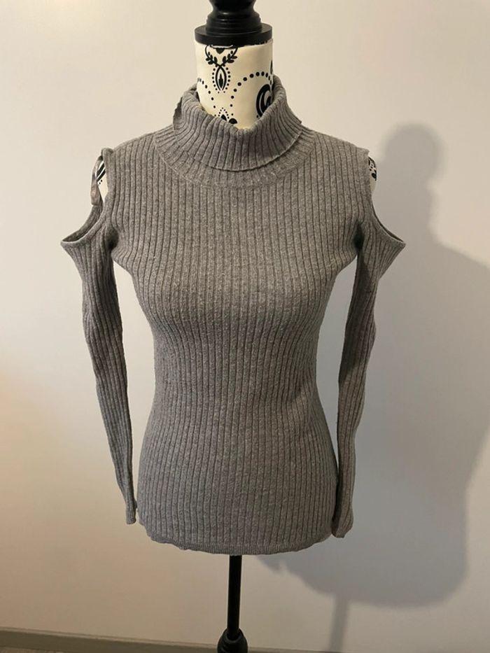 Pull col roulé a cote extensible gris épaule ouverte atmosphère taille 36 - photo numéro 2