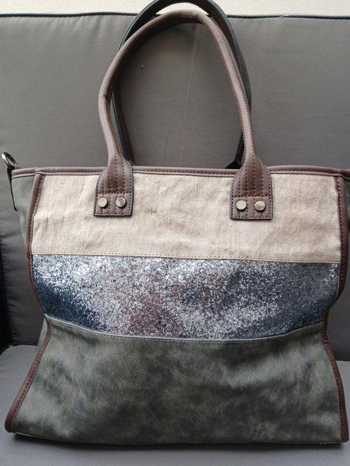 Sac fourre tout, couleur gris et beige - photo numéro 2