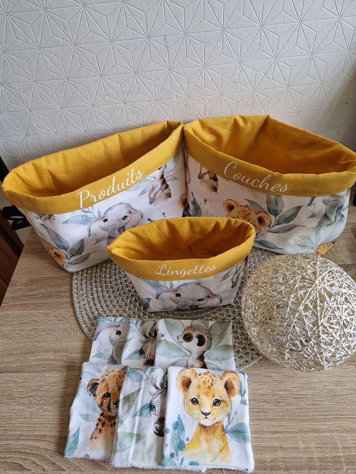 Ensemble corbeilles en tissu et 6 lingettes lavables