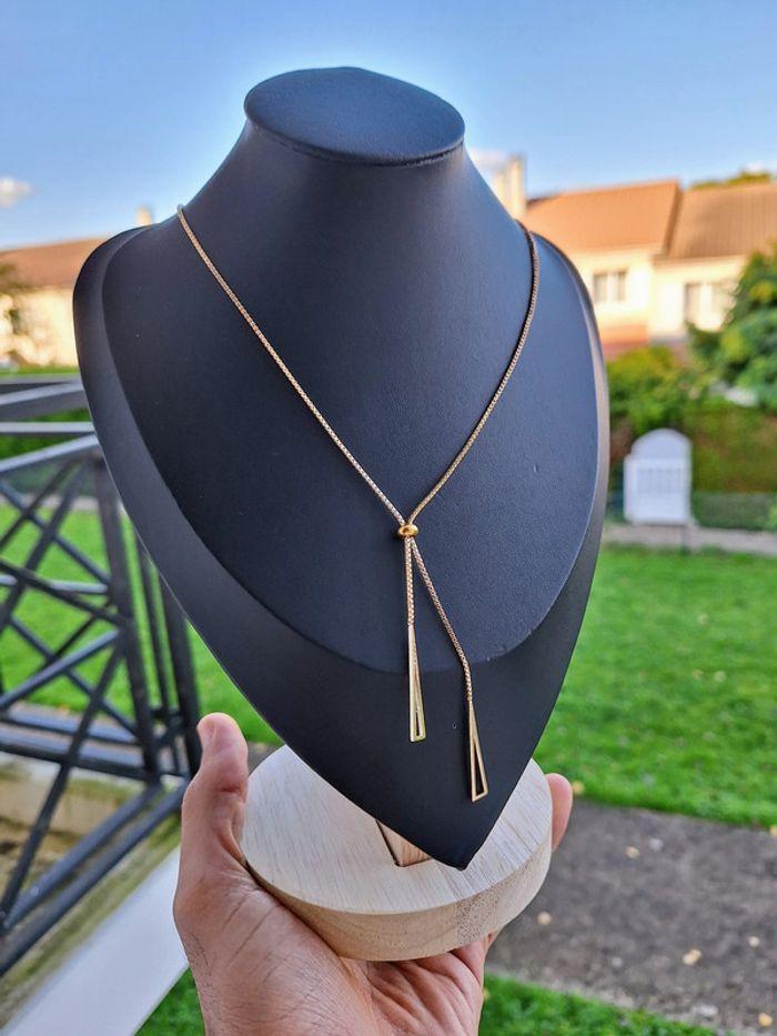 Collier en acier inoxydable avec doubles triangles dorés - photo numéro 2