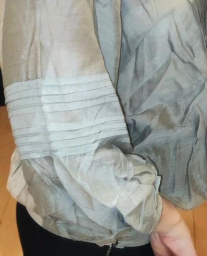 Blouse vert cèdre gris brodée Zara t.s - photo numéro 5