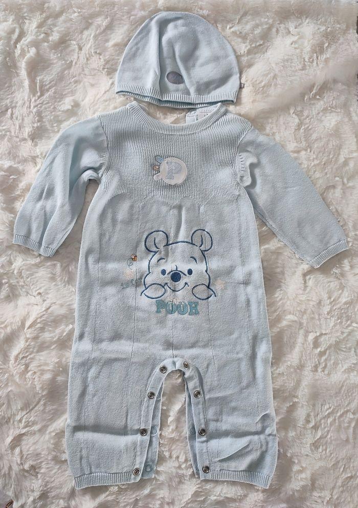 Pyjama et bonnet bleu ciel Winnie l'ourson Disney taille 3-6 mois - photo numéro 1