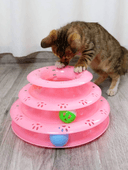 Jouet pour chat tour rose avec 3 balles