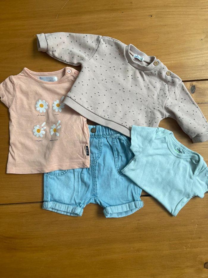 Ensemble 3 Mois : Sweat Bout'chou, T-shirt Petits Cailloux, Short Tape à l'Œil, Body Kiabi ! 👶