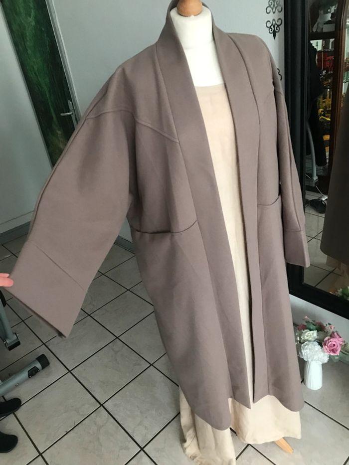 Manteau kimono laine façon cachemire taupe oversize 🌷 - photo numéro 2