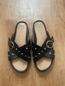 Mules noires cuir 38