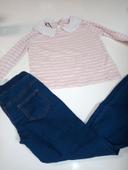 Ensemble fille jean maillot ligne blanc rose 10 ans tbe