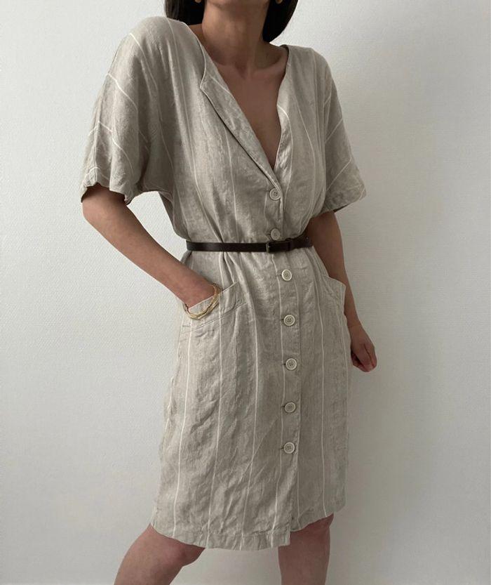 Robe mi longue beige effet rayure - photo numéro 15