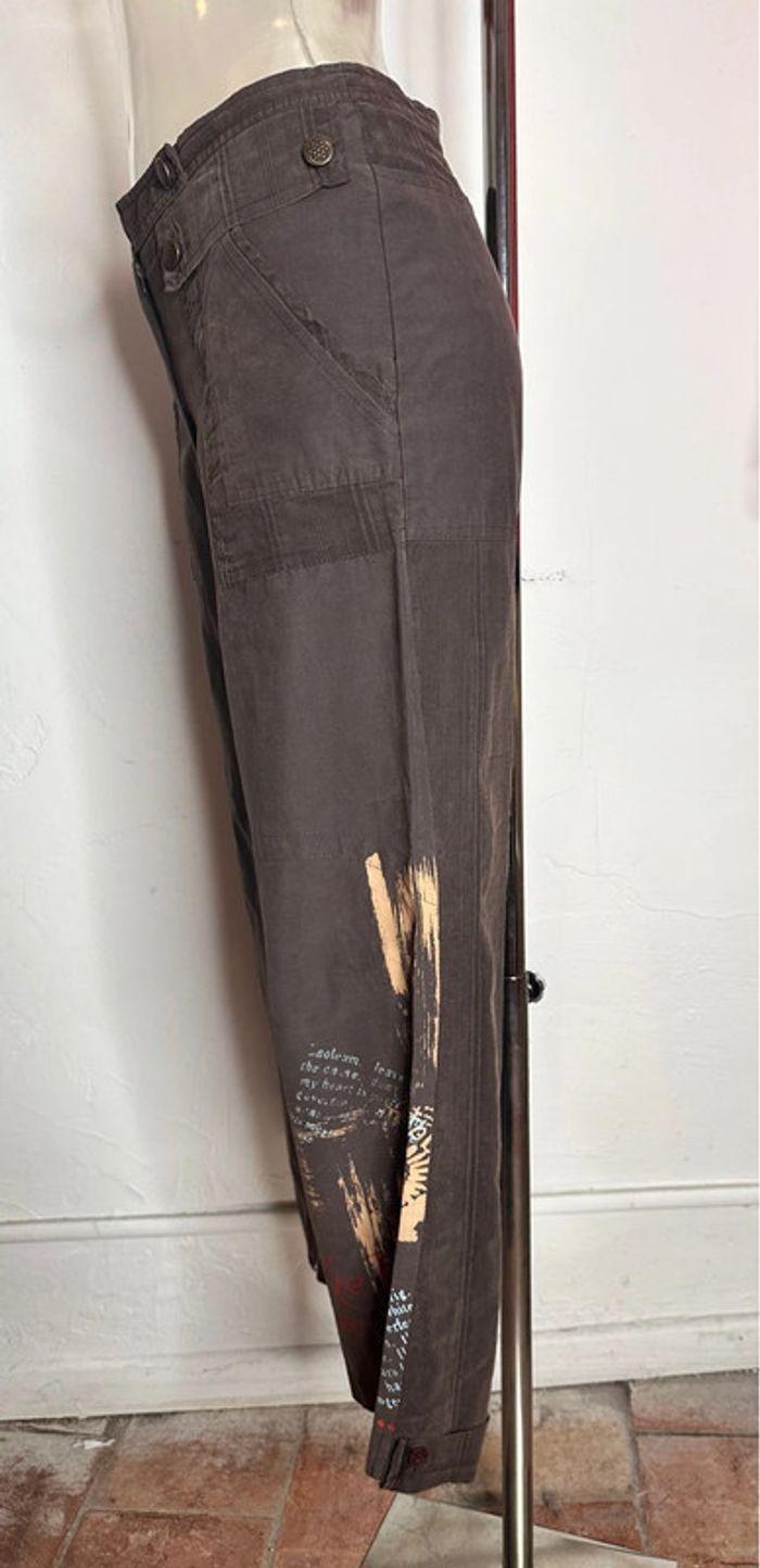 Pantalon toile marron Double Jeu à motifs et zips taille 2 - photo numéro 5