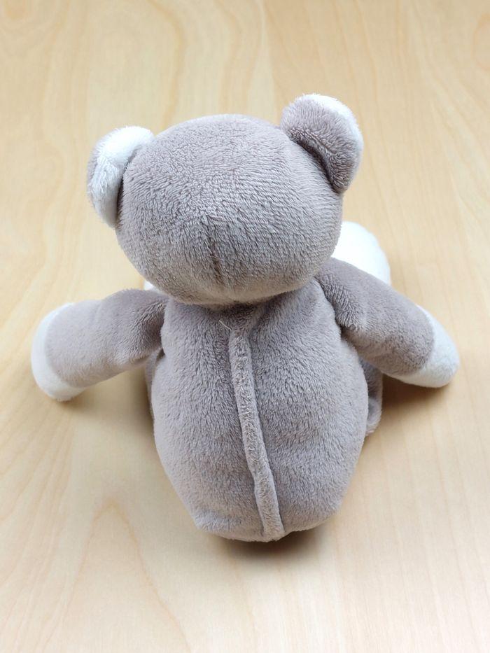 Doudou peluche ours gris Musti MUSTELA ours violet coeurs yeux bleus 28 cm - photo numéro 2