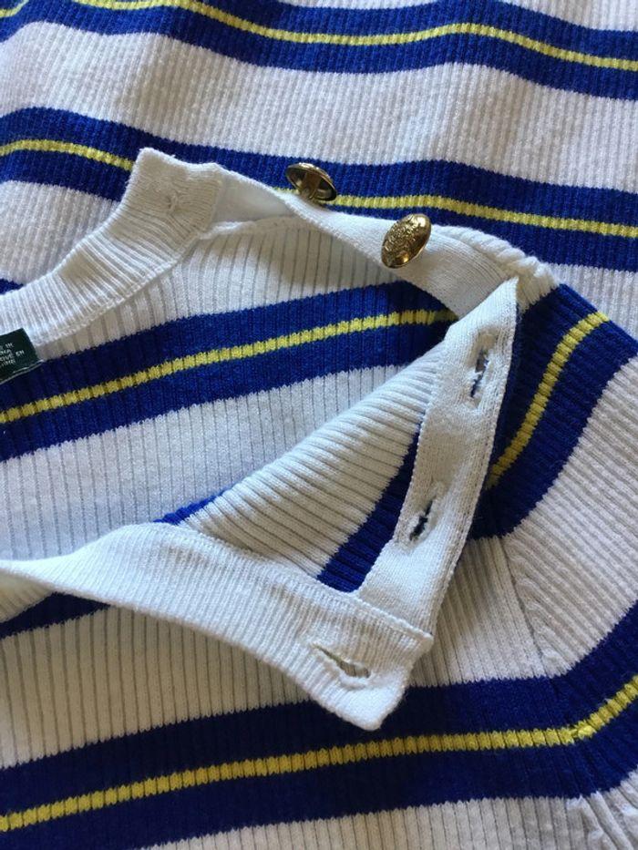 Pull côtelé col rond pour femme Lauren Ralph Lauren blanc rayures bleues et jaunes taille S 095 - photo numéro 8