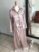 Pyjama 2 pièces satiné rose mauve tunique + jupe M 🌷