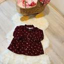 Jolie robe hiver velours bordeaux bébé fille à fleurs et boutons