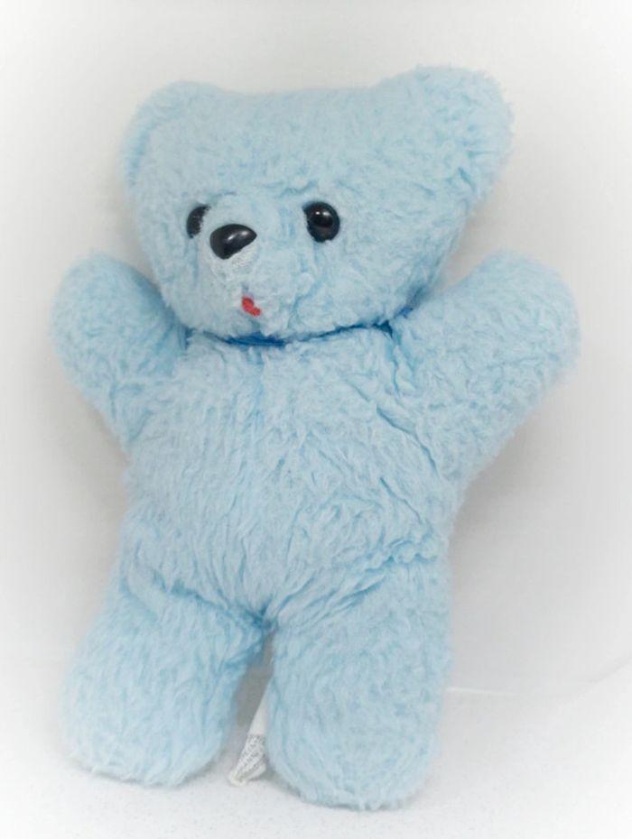 Nounours ours Teddy Bear ourson bleu blue ciel clair vintage petit small minouche tire langue - photo numéro 1