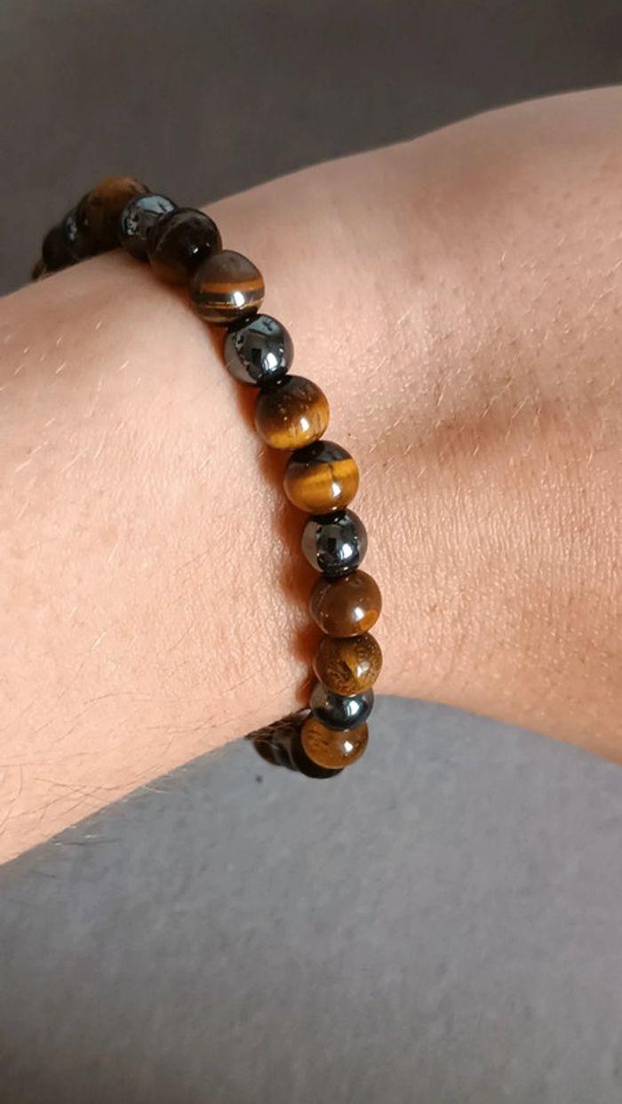 Joli bracelet en pierres naturelles oeil de tigre et hématites - photo numéro 1