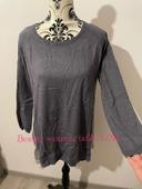 Pull gris dentelle dos rose manches 3/4 col rond beauty women taille L/XL