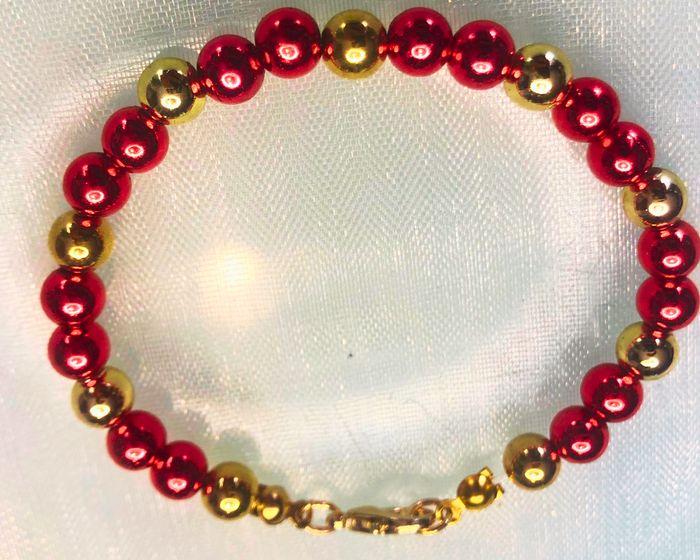 Bracelet avec perles 6mm – Rouge et Doré - photo numéro 1