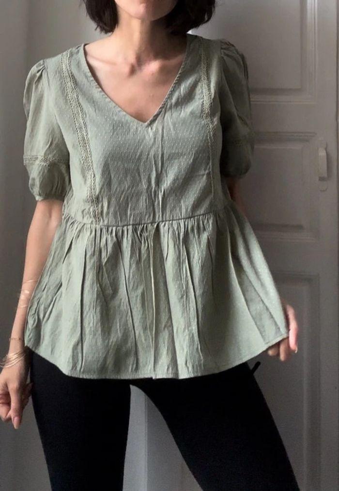 Top peplum camaïeu vert olive - taille L - photo numéro 3