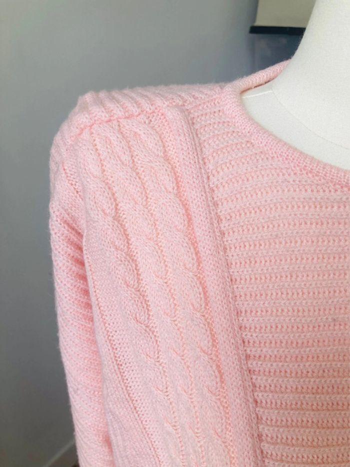 Authentique Pull vintage maille torsadée rose layette - photo numéro 2