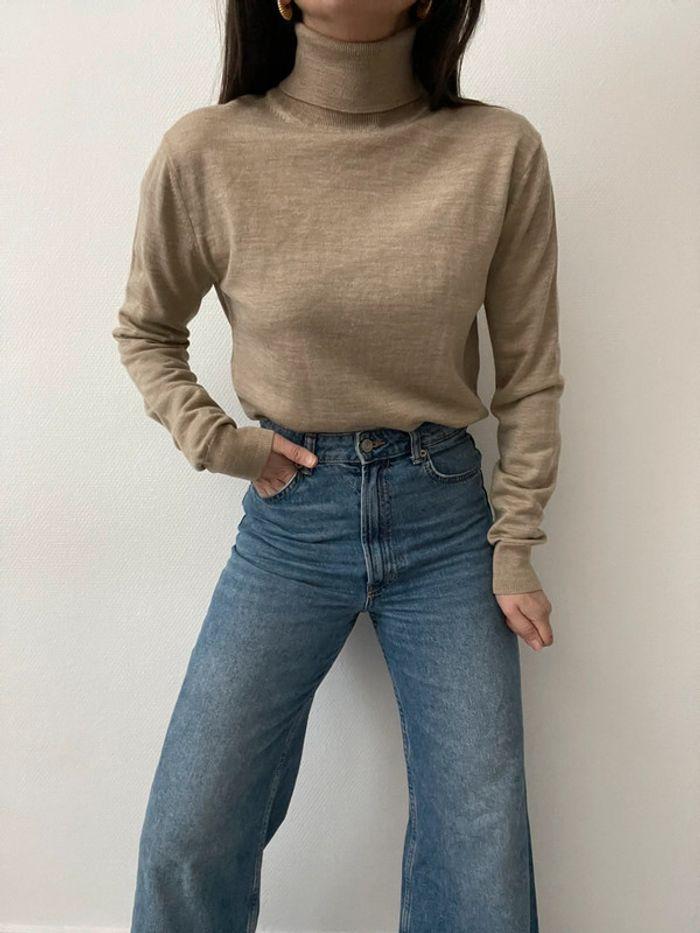 Pull col roulé ajusté beige - photo numéro 10