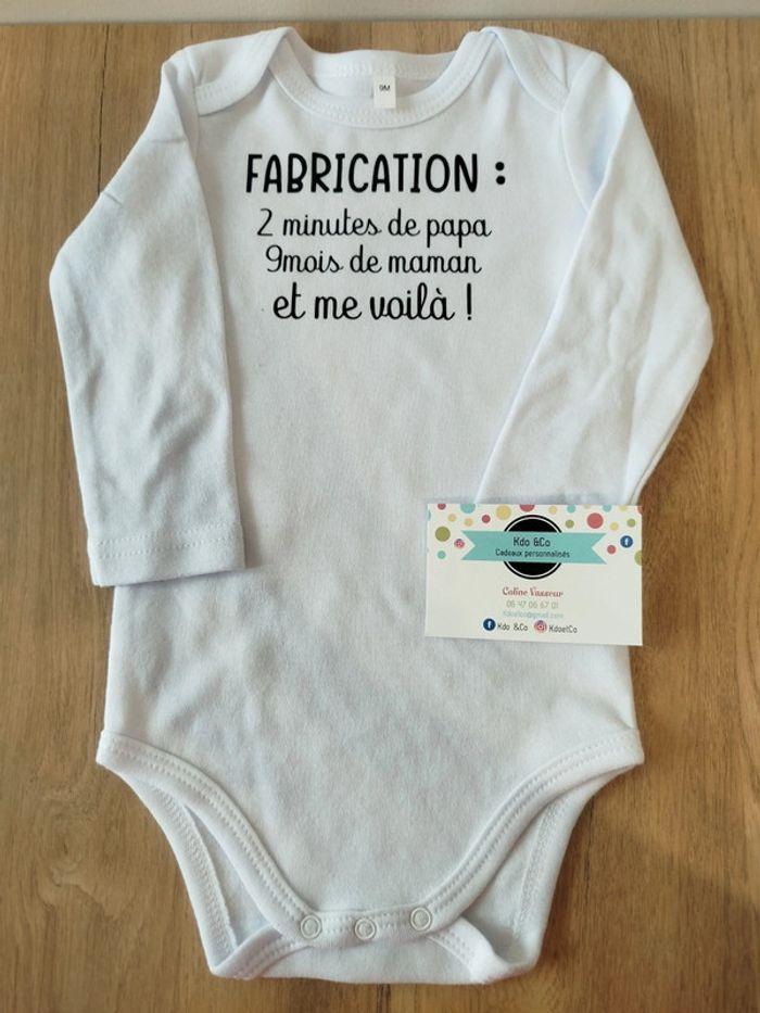 Body humoristique mixte fabrication 2minutes de papa 9mois de maman et me voilà