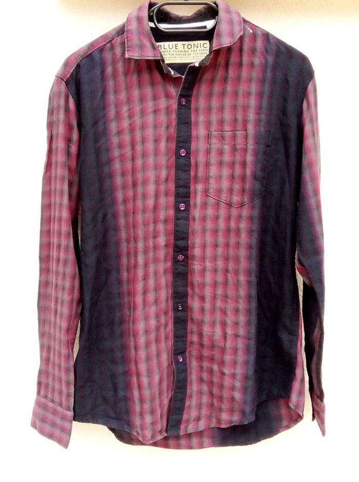 Chemise manches longues à carreaux noir, rose ou fuschia et gris Bleu Tonic taille S - photo numéro 8