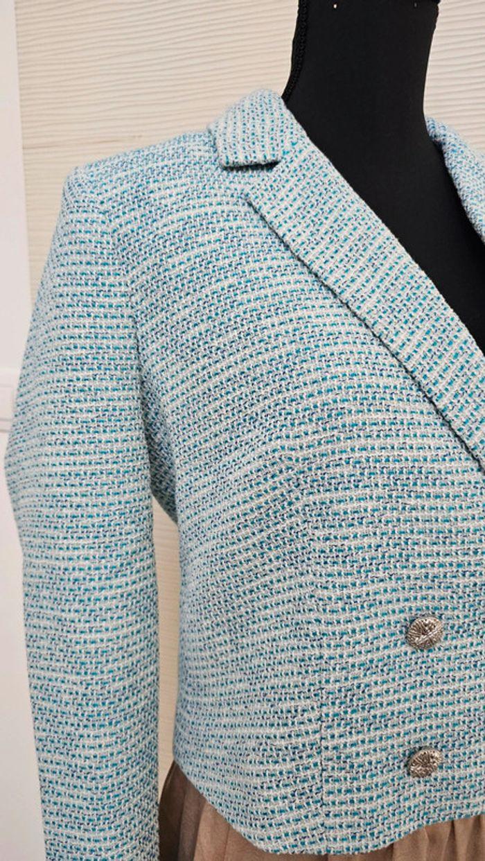 Veste tailleur blazer tweed bleue Nafnaf - photo numéro 4